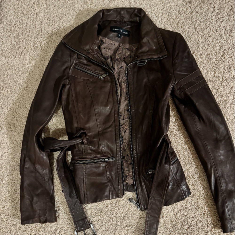 Andrew Marc leather jacket with belt